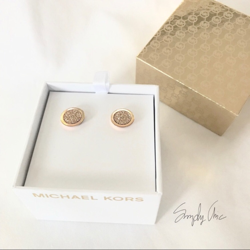 New MK rose Gold Tone Pave Stud Earrings - Picture 4 of 7